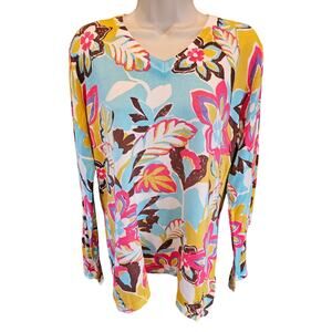 NWT Printed V-Neck Sweater bright colorful floral pullover XXL 2XL casual winter
